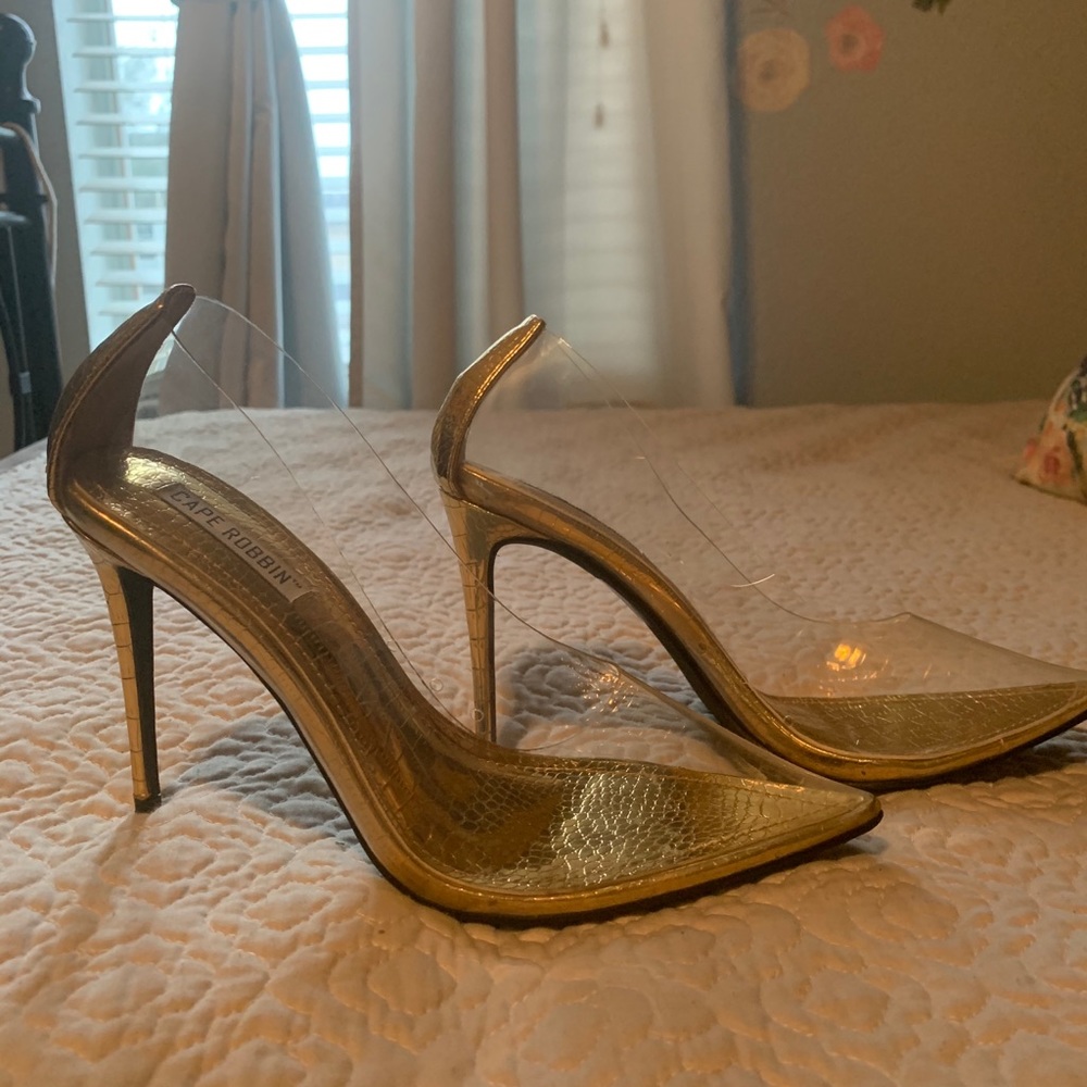 Cape Robbin Gold / clear high heel shoes